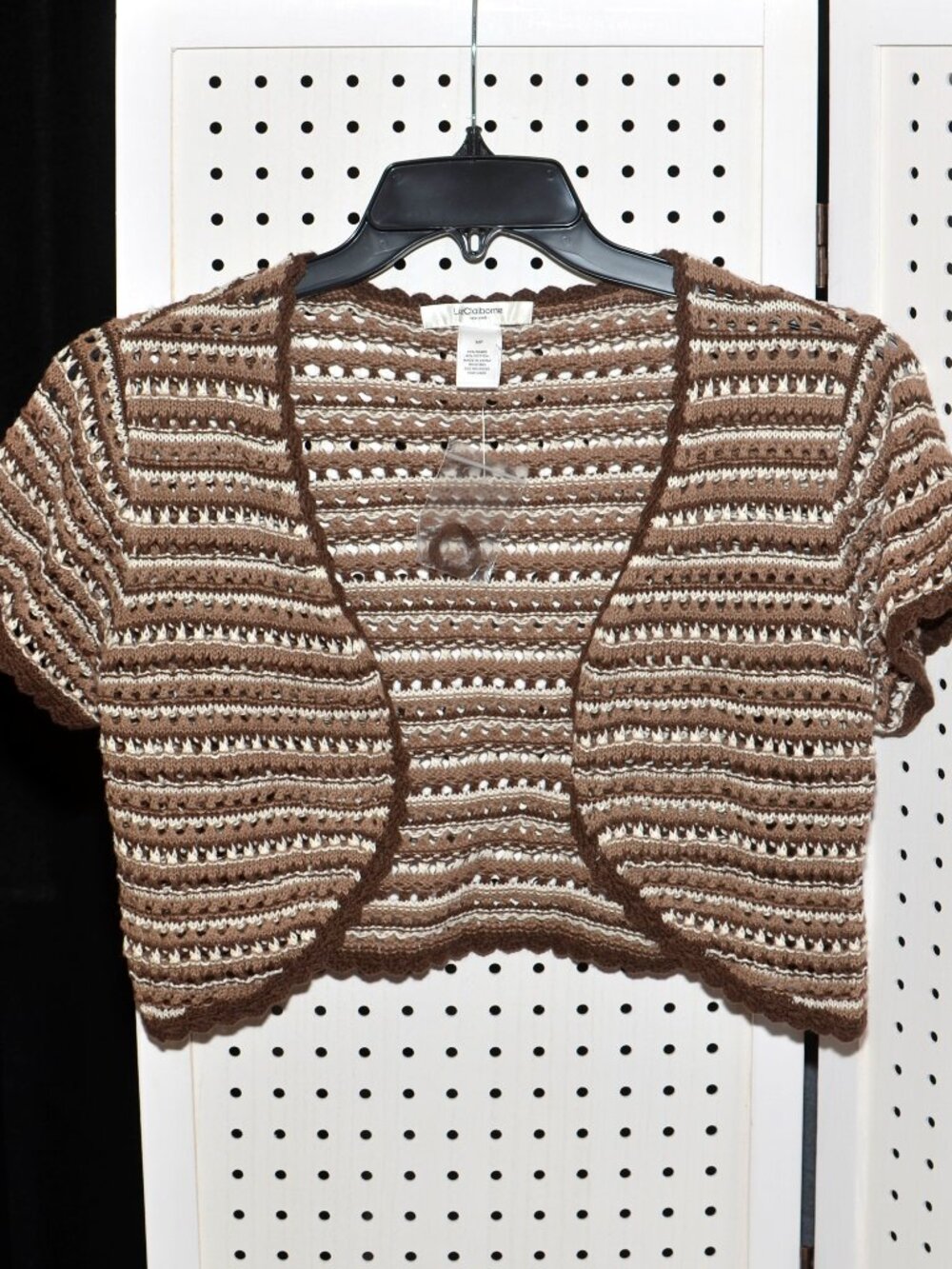 Vintage Liz Claiborne MP Medium Petite Y2K Boho Crochet Cropped Cardigan Shrug